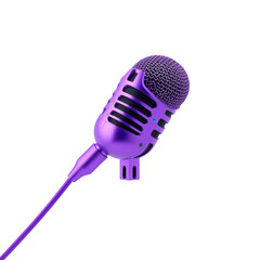 Vintage retro microphone with purple metallic finish on a black background with dramatic lighting