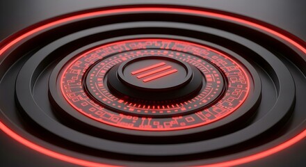 Abstract futuristic technology platform with glowing red elements and dark background