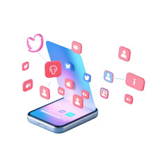 Modern foldable smartphone displaying popular social media apps floating around the screen