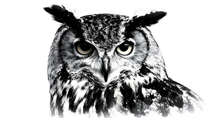 Close-up black and white owl portrait