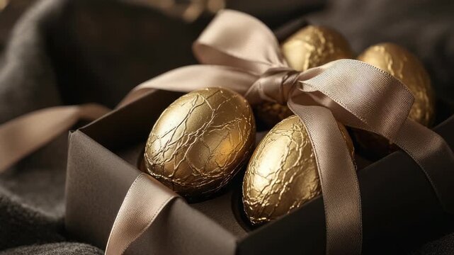 Golden Easter Eggs in Chocolate Box