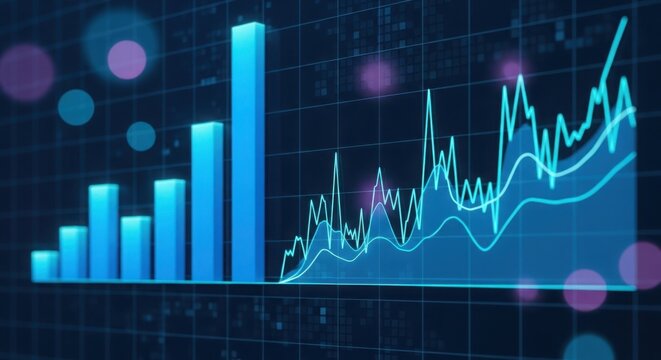Financial data analysis with bar and line graph illustration