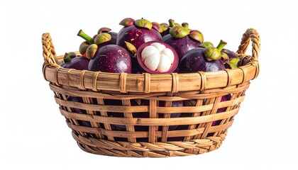 Purple mangosteens in a woven basket