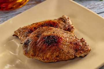 Roasted pork schnitzel steak piece