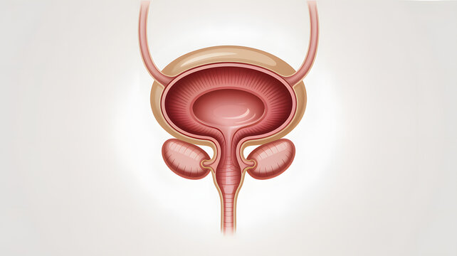 Detailed Medical Illustration of Human Urinary Bladder with Ureters and Urethra Isolated on White Background