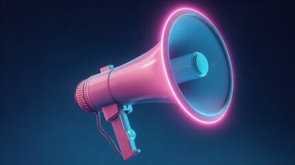 A red and blue megaphone with a softly glowing bell notification.