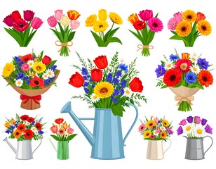 Vibrant Floral Arrangements Collection Illustration