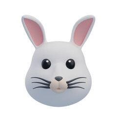 Close Up White Snowshoe Hare Head with Pink Ears and Black Eyes on Transparent Background Portrait