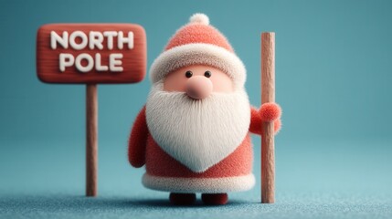 santa claus Festive Santa Claus at the North Pole sign in a whimsical style. .merry christmas and happy new year