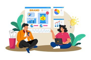 Collaborative Business Strategy Presentation with Financial Data and Idea Generation on Transparent Background