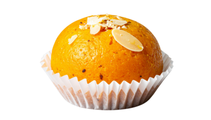 Indian Sweet Ladoo in Decorative Cup Isolate on transparent background cutout, PNG file, Cutout file