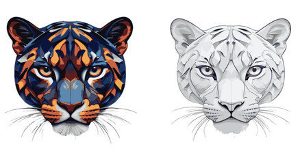 Colorful and white tiger head vector illustration, ornamental and minimal wild animal face design