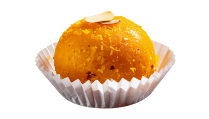 Indian Sweet Ladoo in Decorative Cup Isolate on transparent background cutout, PNG file, Cutout file