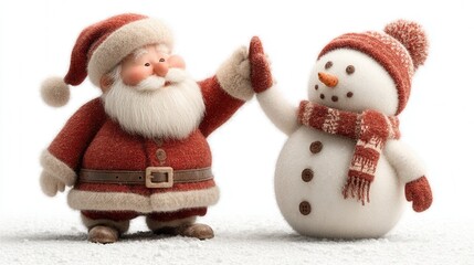 santa claus Cheerful Santa and snowman greeting each other in winter scene. .merry christmas and happy new year