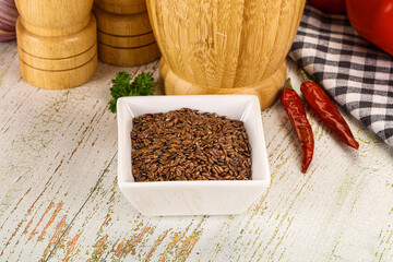 Brown flax seeds in the bowl