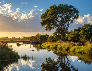 Tranquil riparian landscape at dawn