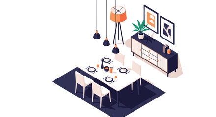 Fototapeta premium A modern dining room interior with a table chairs and sideboard.