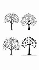 set of trees silhouettes