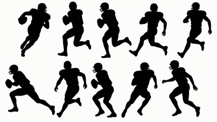 Silhouettes of rugby players' body movements, a collection of vector illustrations