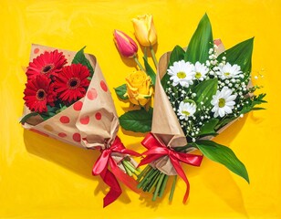 Vibrant floral arrangements on a sunny backdrop