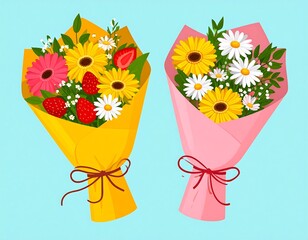 Vibrant Floral Bouquet Arrangements in Pastel Wraps