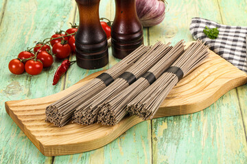 Raw dry bukwheat soba noodles