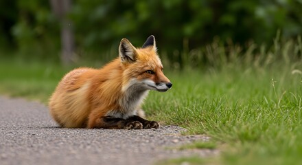 Fototapeta premium Red fox resting on path