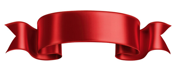 Dynamic flowing red silk ribbon with realistic folds and curves, isolated on transparent background