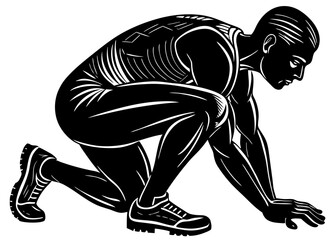 Fototapeta premium Sprinter Crouched Start Silhouette, Sports and Fitness SVG, PNG