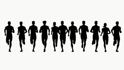 Silhouettes of running athletes' body movements, a collection of vector illustrations