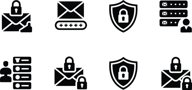 Security and Privacy Icons: Locks, Envelopes, Shields, and Servers
