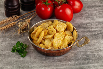 Crunchy croutons heap - roasted bread