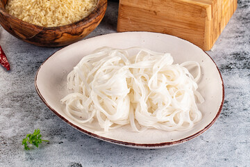 Boiled asian rice pho noodles