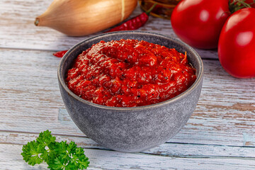 Bulgarian traditional lutenica pepper sauce