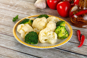 Vegan cuisine Steamed cauliflower and broccoli cabbage