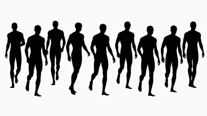 Silhouettes of swimmers' body movements, a collection of vector illustrations