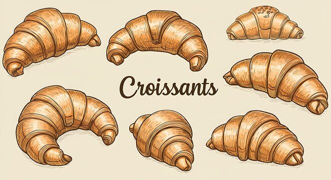 Freshly baked croissants illustration against beige background