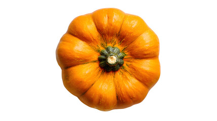 Overhead view of a single yellow pattypan squash on transparent background