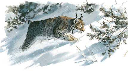 A captivating illustration of a lynx traversing through thick snow during its wintertime journey (3)