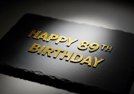 Festive Gold Glitter "Happy 89th Birthday" Message on Textured Dark Slate