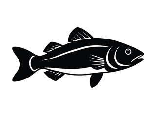 bass fish vector icon in bold style on black color and white background.