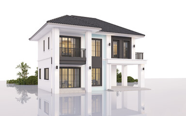 Architecture 3d rendering illustration of modern  house on white background