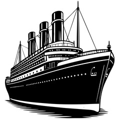 Black Silhouette of a Vintage Ocean Liner Cruise Ship Icon Vector