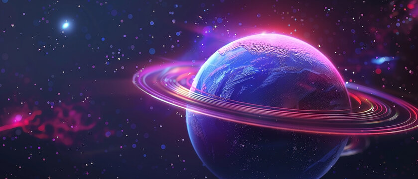 Vibrant planet with rings in deep space featuring stunning cosmic artwork