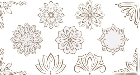 Elegant Vector Ornament Collection in Gold Delicate Floral Designs for Invitations and Decorative Arrow