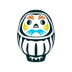 Daruma Fair Daruma doll simplified to a round body blank eyes and red silhouette.