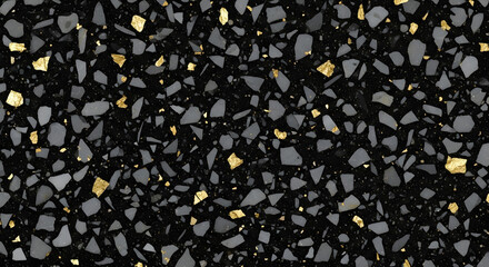 Black terrazzo texture with gold flakes for interior or exterior design