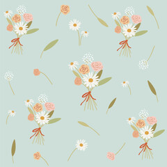 rose and daisy flower bouquet seamless pattern , vector , illustration