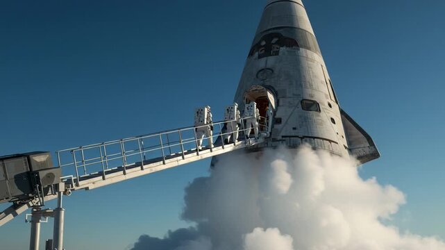Astronauts boarding spacecraft during launch preparations
