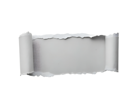 Torn paper with curled edges and visible texture isolated on transparent background